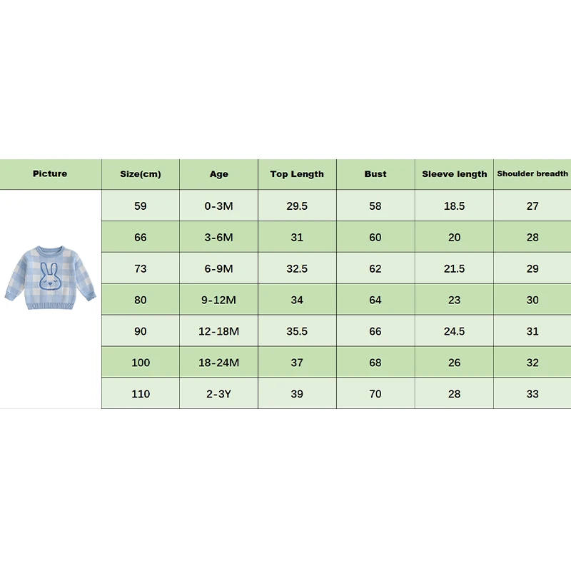 FOCUSNORM 0–3 Jahre schöner Baby-Pullover für Jungen und Mädchen, 2 Farben, Kaninchen-Stickerei, karierter Druck, langärmelig, Rundhals-Strickpullover – Detail 1