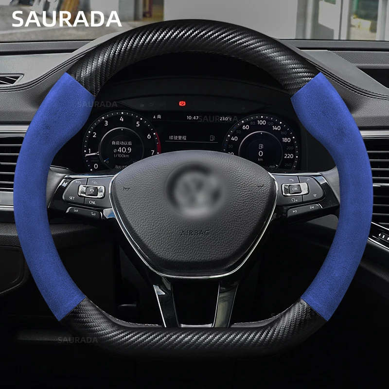 Coprivolante per auto 38cm in pelle a forma di D per Polo da Golf Jatta Passat K3 Suzuki Swift Nissan Rogue Mercedes AMG accessori - Image 2