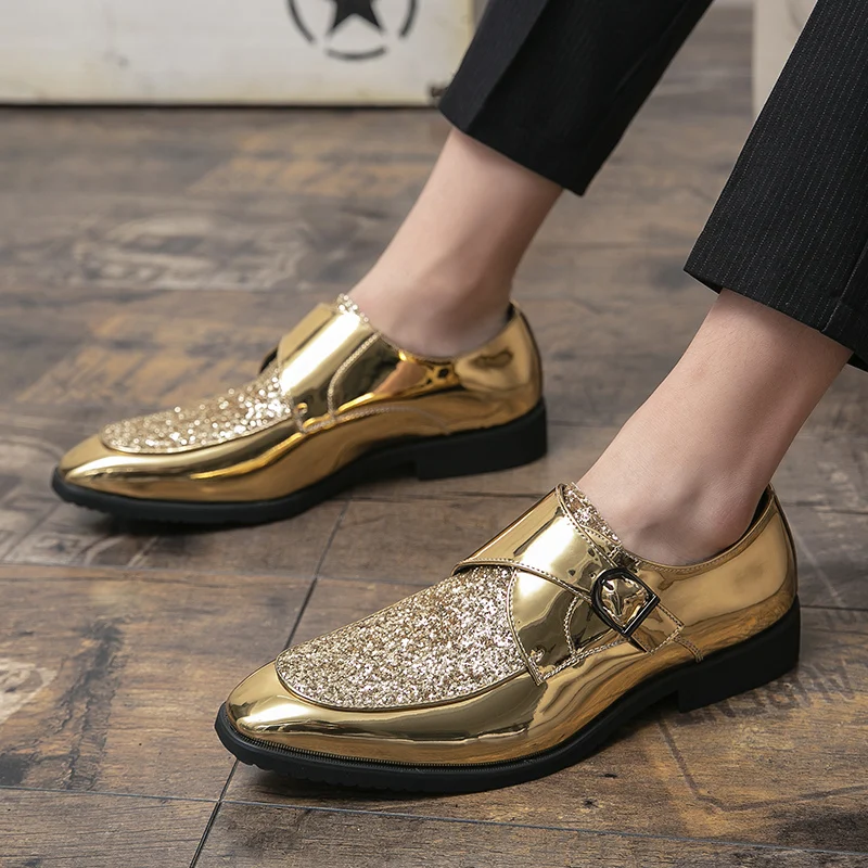 

Брендовая роскошная дизайнерская обувь, мужские кожаные туфли-броги, модная итальянская Классическая обувь с золотыми блестками для мужчин, свадебная обувь