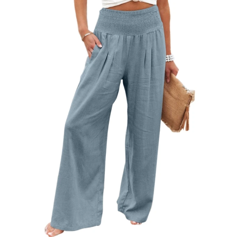 

Straight Wide Leg Loose Fit Pants Office School Casual Style Trousers High Waist Solid Color Summer Spring Soft Cloth