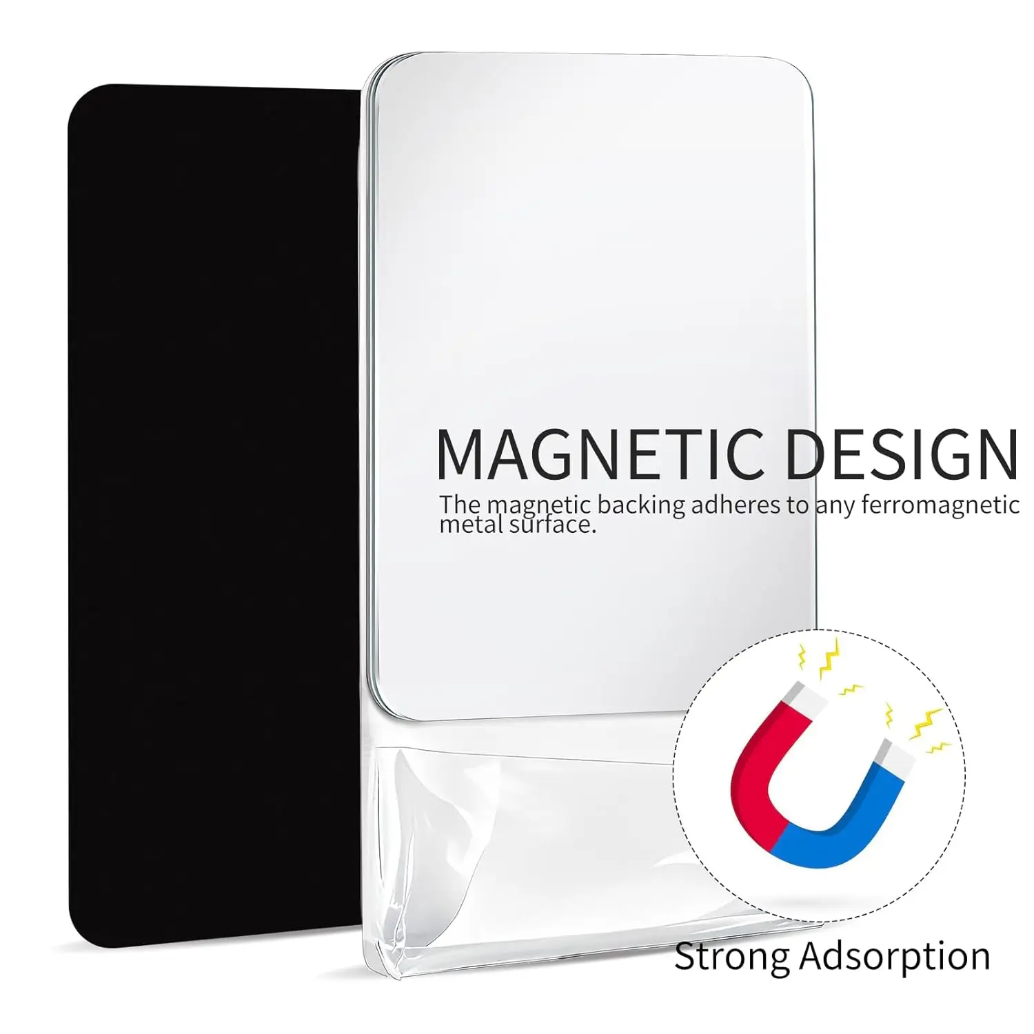 완전 자석식 뒷면이 있는 자석식 로커 거울, 9.45인치 x 5.51인치 소형 실제 유리 초고화질 반사 거울(수납공간 포함)