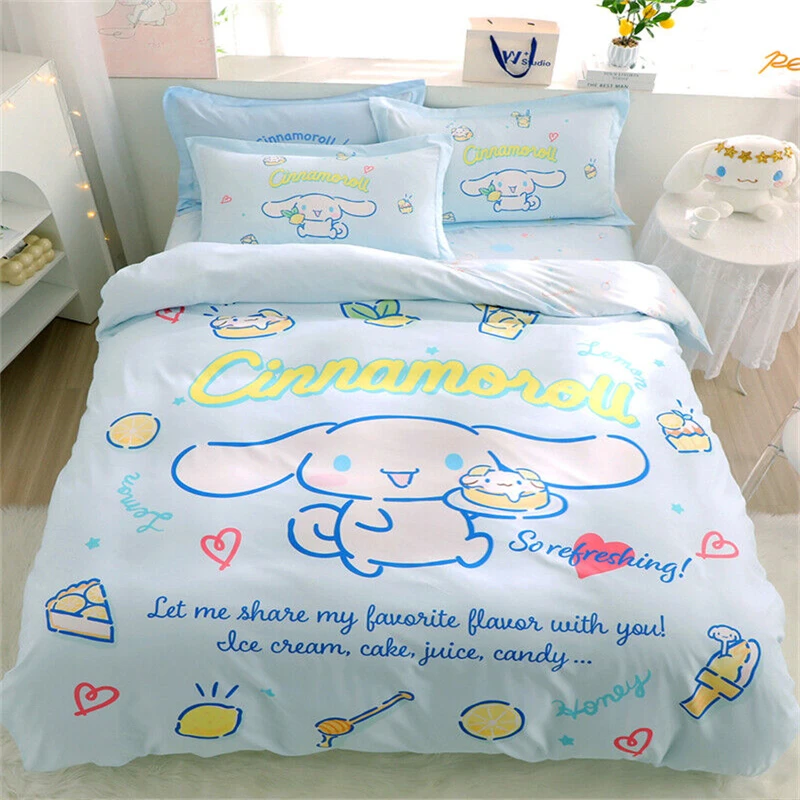 2/3pc New Cartoon Cinnamoroll Sanrio Duvet Cover Light Blue Kids Gifts Teen Boys Girls Bedding Set Single Double Size Room Decor