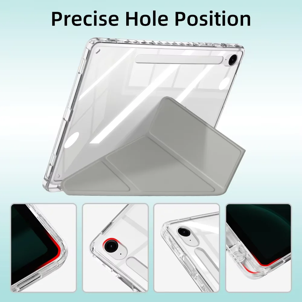 Y Fold Clear Acrylic Tablet Case with Pencil Holder and Auto Sleep/Wake Cover