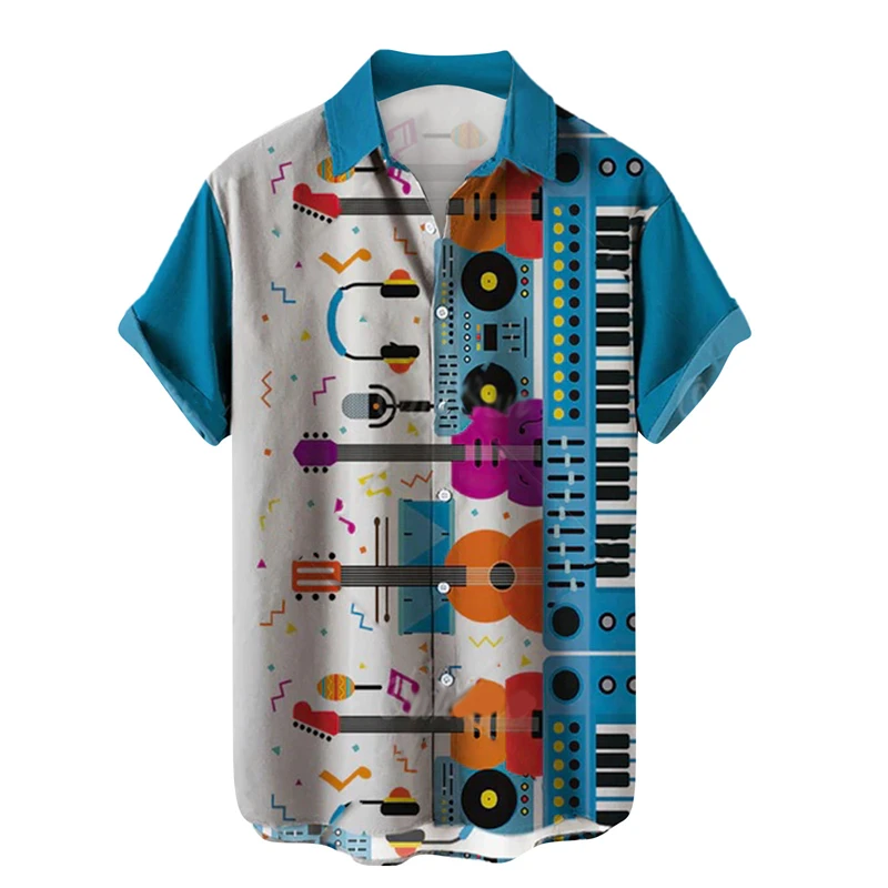 Camisetas con gráficos de guitarra musical para hombres, ropa con estampado 3D, camisetas de rock hip hop, camisetas de manga corta para playa Ahloa, blusas con solapa para hombres