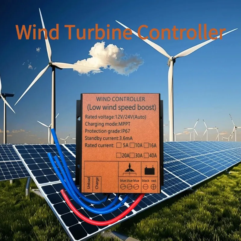 MPPT 100w -10000W Waterproof PWM Wind Turbine Charge Controller 10A 40A Low Wind Speed Regulator Voltage Boost 12V 24V AUTO 48V