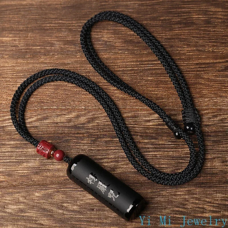 Pendant Necklace Obsidian Shurangama Mantra Pendant Year Rabbit Heart Sutra Necklace Adjustable Length Perfect Birthday Gift Friends Loved Ones