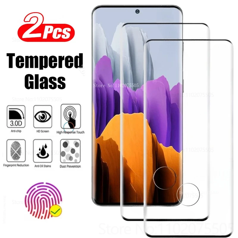 2 Stück gehärtetes Glas für Samsung Galaxy S23 S21 S22 S20 S24 Ultra gebogene Displays chutz folie für Samsung Note 10 20 Ultra S10 S9 Plus