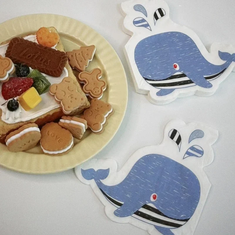 Children's Cartoon Whale Shaped Colourful Printed Napkin Decorative Paper Napkin Mouth Cloth Birthday Party Dessert Placemats