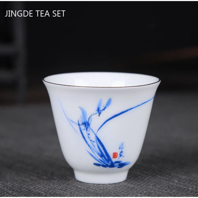 2pcs Hand-painted White Porcelain Thin Tire Tea Cup Jingdezhen Ceramic Teacup Creative Teaware Gifts Home Personal Single Cup