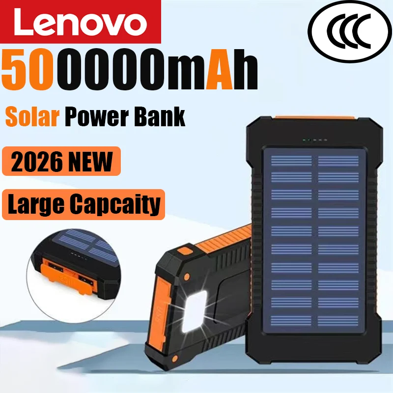 Banque d'énergie solaire 500000mAh, Powerbank de très grande capacité, charge Super rapide, lampe de poche Portable, batterie externe