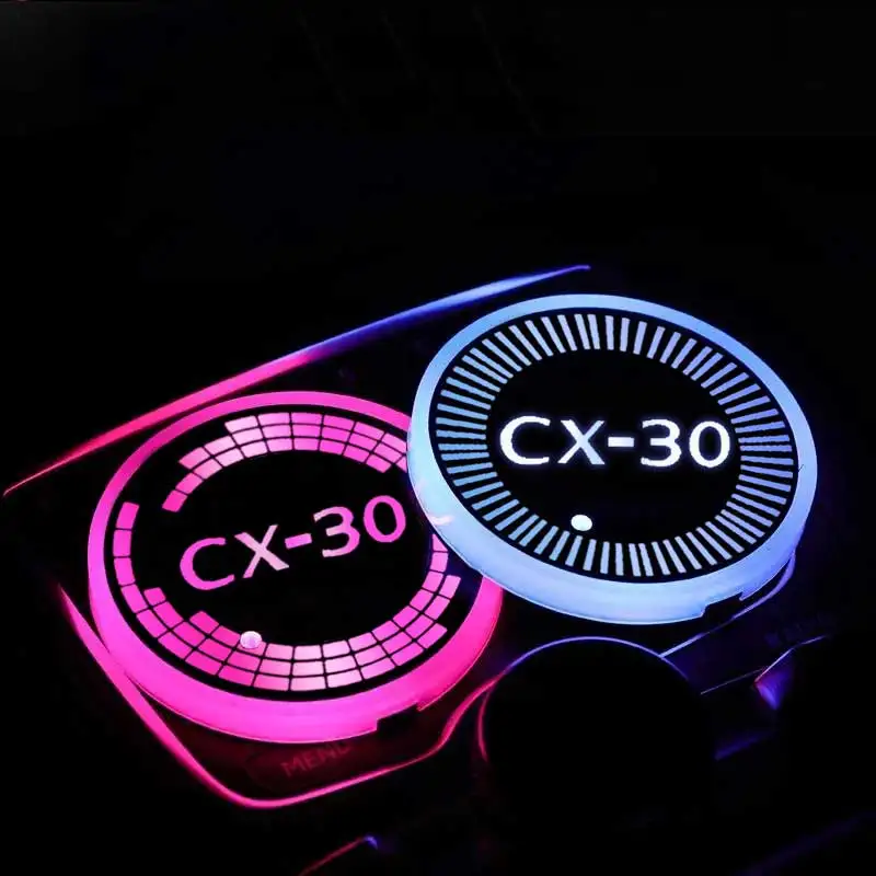 야광 자동차 물컵 코스터 라이트 음료 거치대 미끄럼 방지 패드 LED 매트, 마즈다 CX30 로고, 자동 분위기 RGB 램프 액세서리