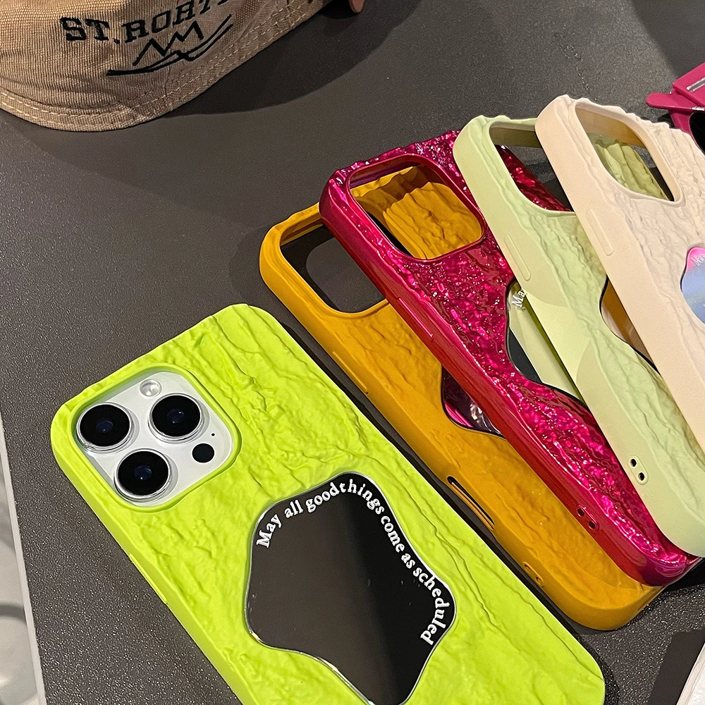 Luxury 3D Rock Pattern Makeup Mirror Rose Phone Case - Solid Shockproof Cover