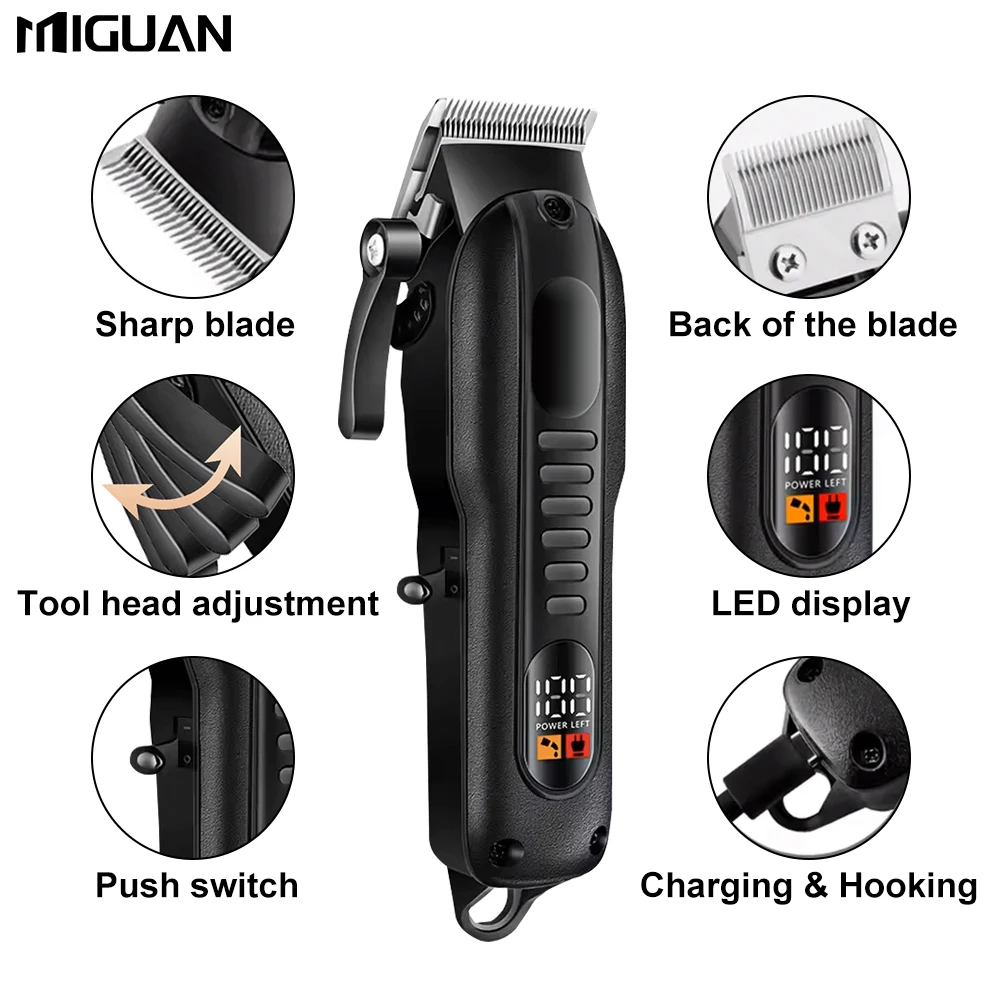 Hair Clipper Professional men's hair clipper with LED display screen rechargeable lithium battery USB charging wireless trimmer