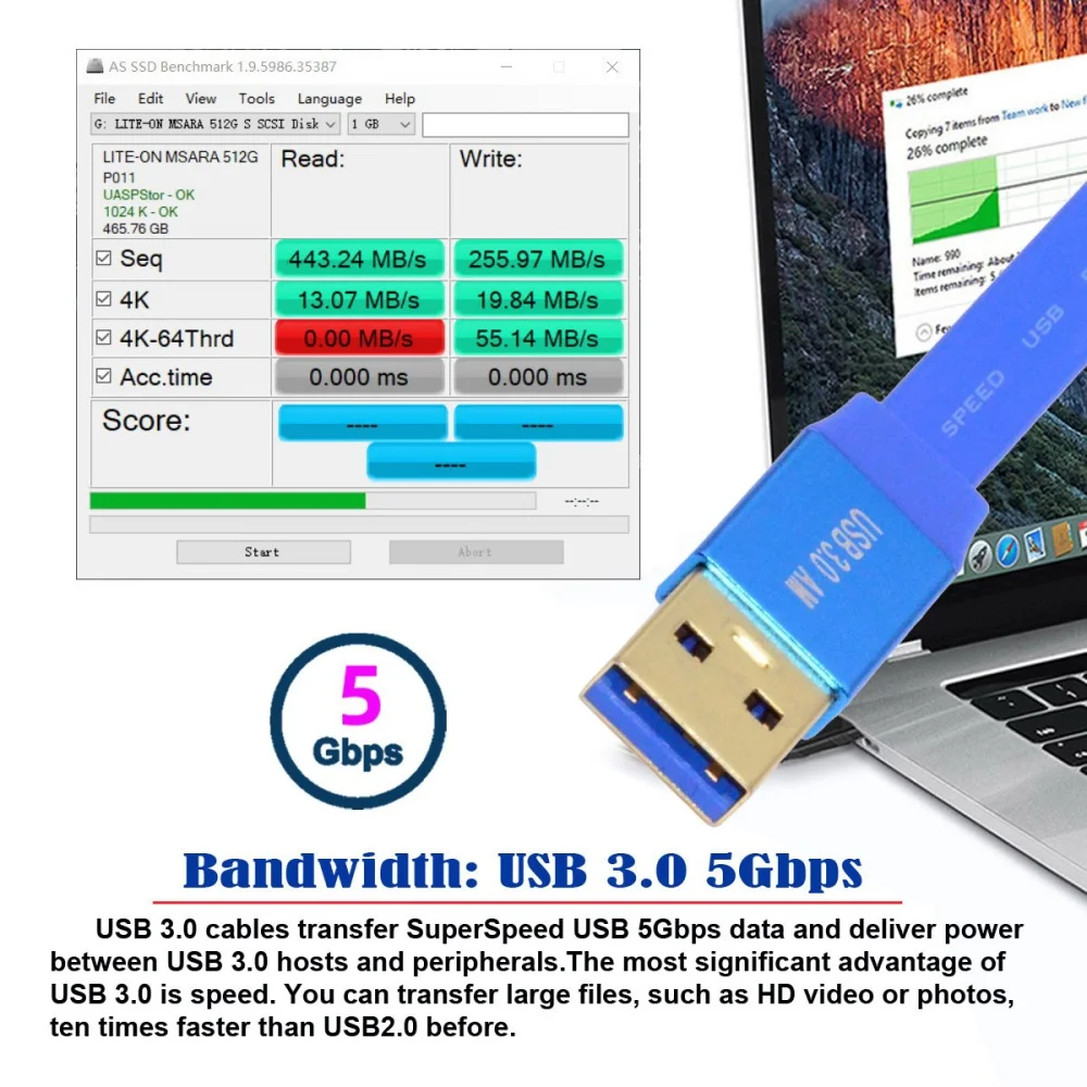 초슬림 USB 3.0 남성-남성-여성 타입-A to USB3.0 A 케이블 연장선 블루 5Gbps 디스크 SSD 카메라 데이터용