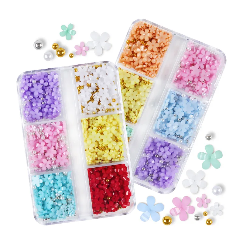 

New Hot Sale Nail Art Five Petal Flower Ornament Size Mixed Resin Rhinestone Three-dimensional Small Flower Nail Art Decoration