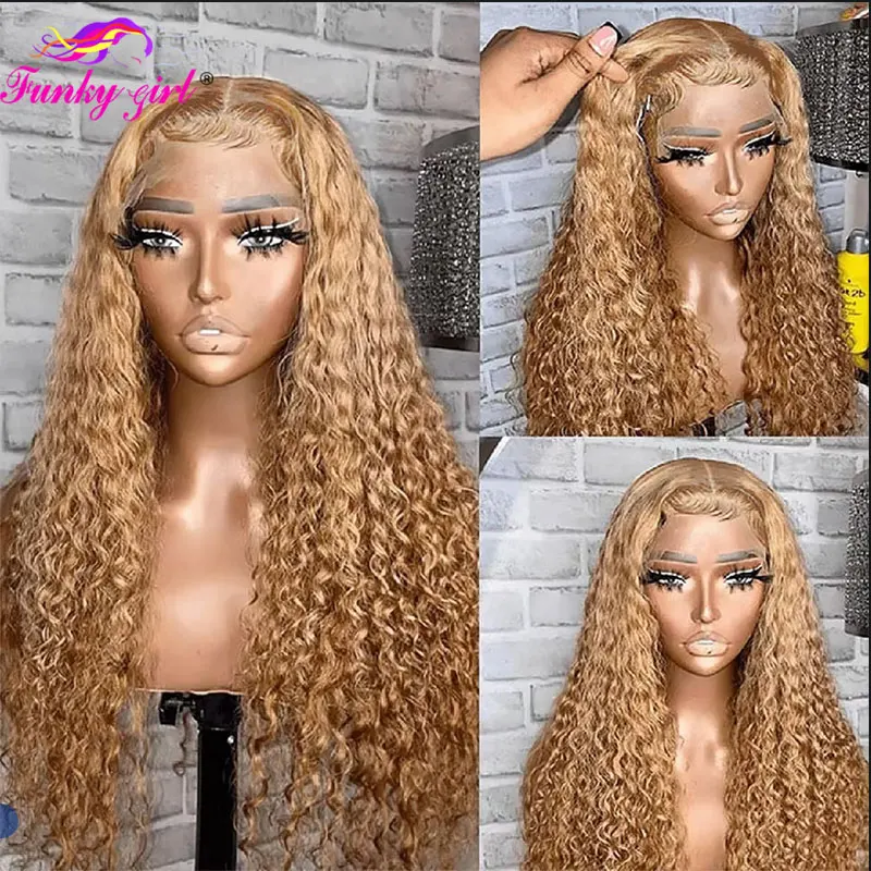 Honey Blonde Water Wave Human Hair Wig 27 Colored Lace Front Wigs 13X6 Deep Curly Lace Frontal Wigs For Women Brazilian Remy Wig 3