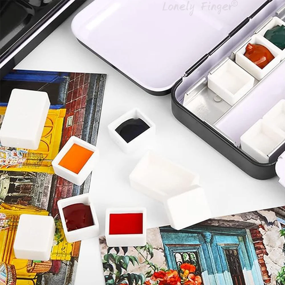 50/100/200 조각 0.5 ml 빈 수채화 페인트 팬 DIY 수채화 오일 용 흰색 플라스틱 수채화 팬 교체