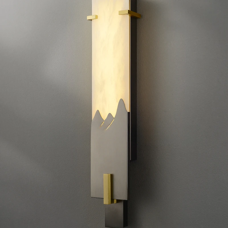 

New Chinese style living room wall lamp Retro minimalist TV background wall lamp Bedroom bedside marble wall lamp