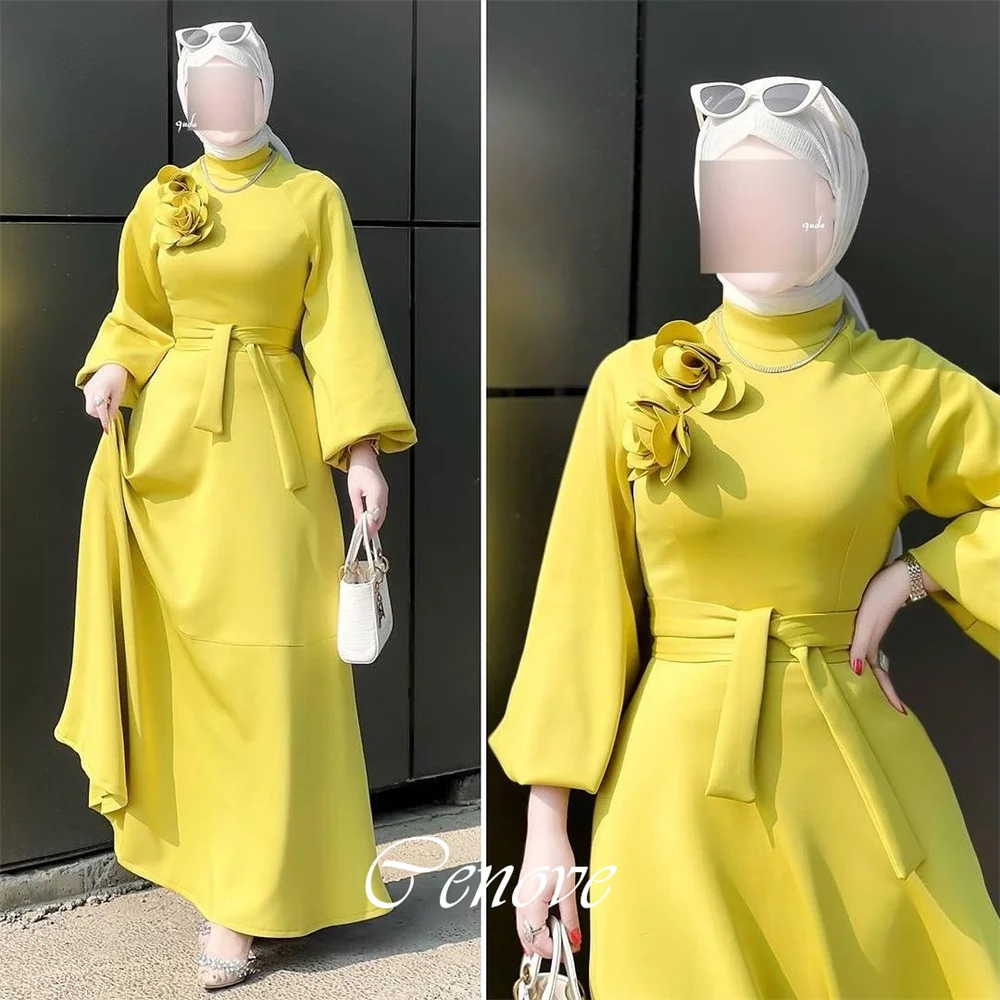 

Cenove 2024 Arab Dubai O Neckline A-Line Prom Dress Ankle-Length With Long Sleeves Evening Fashion Elegant Party Dress For Women