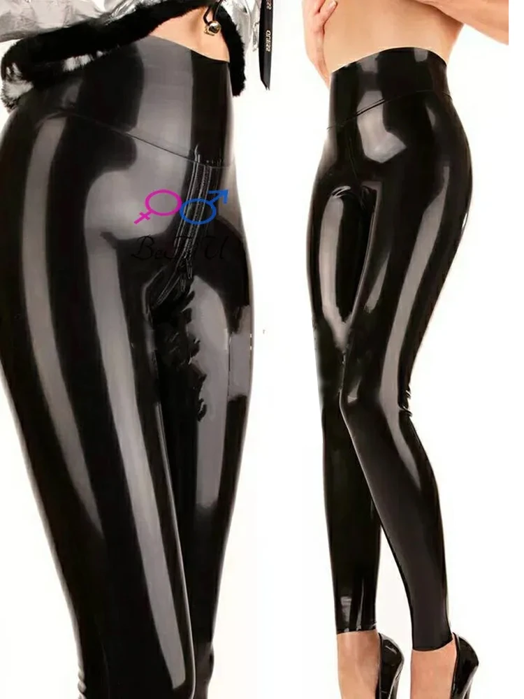 Latex Long Pants Leggings Trousers Crotch Zipper High Waist Stockings Handmade Tight suits
