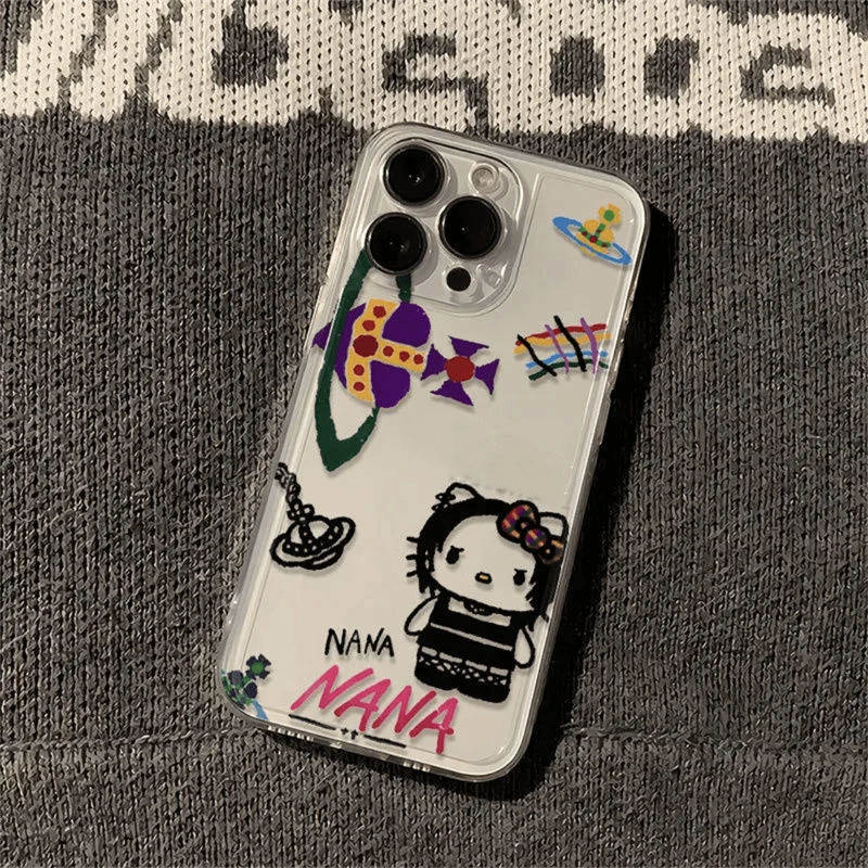 thumbnail image 1 of Sanrio-funda de teléfono con pintura al óleo de Hello Kitty, carcasa anticaída para Iphone 15 14 13 12 11 Pro Max 7 8 Plus X XR XS Max Girl, 1 of 5