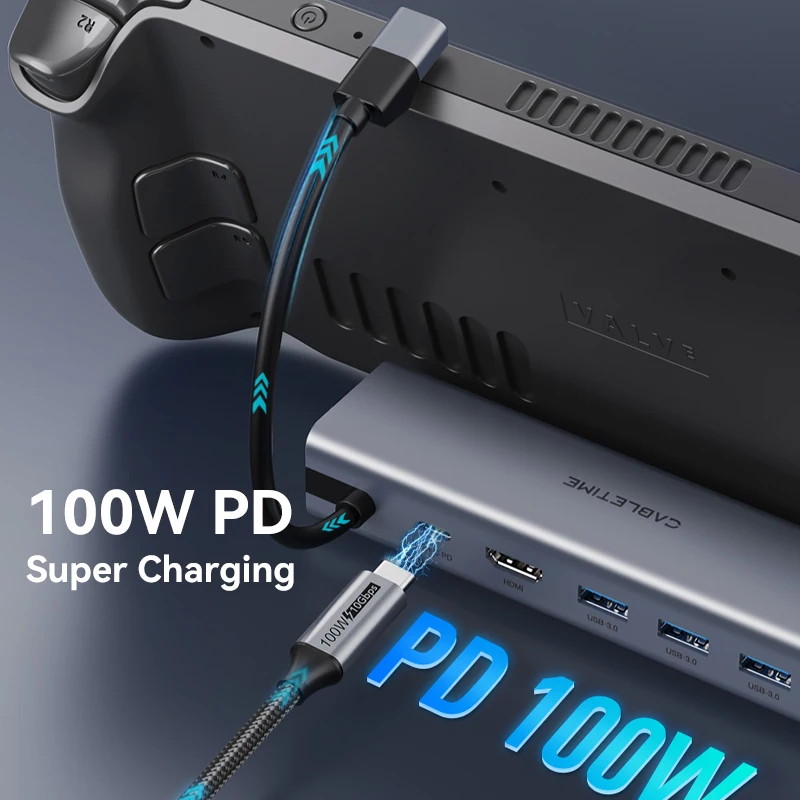 Cabletime-steam Deck Console Stand Hub Usb c para Hdmi 4k 60hz pd 100w de Carregamento Usb 3.0 Lan 100mbps H50 - Imagem 4