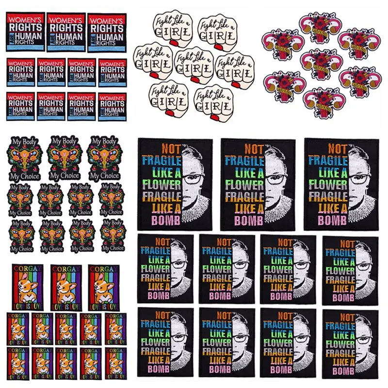 여성용 의류용 자수 패치, 열 접착 패치, 여성용 파워 스티커, 슬로건 글자 다..