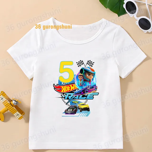 Bébé à manches courtes garçons t-shirt pour filles t-shirt fille t-shirt enfants vêtements voiture roues chaudes course 3 4 5 6 anniversaire graphique t-shirts 1
