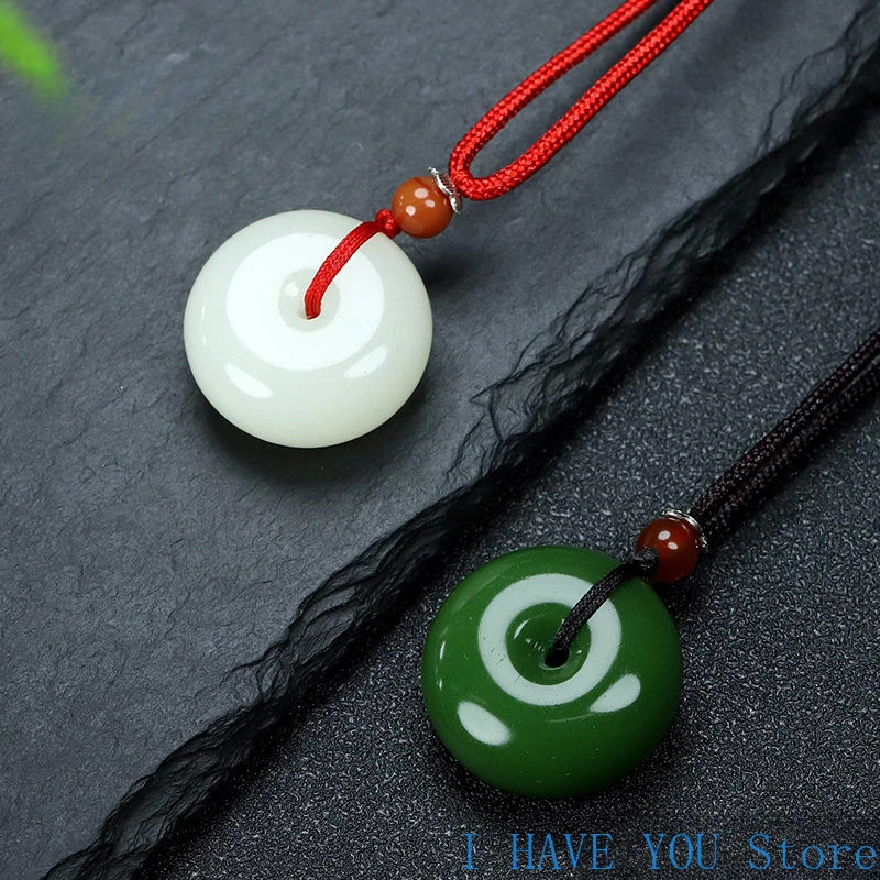 Natural Multicolor Jade Doughnut Pendant Necklace Fashion Accessories Charm Jewellery Carved Amulet Gifts for Women Men Jade