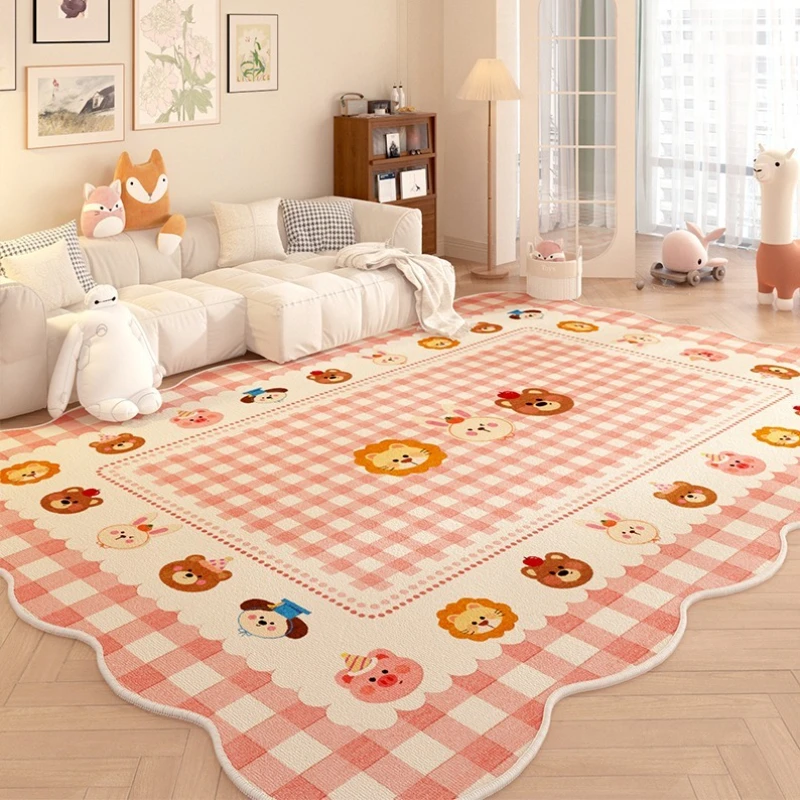 Cute Pink Cartoon Living Room Carpet Large Area Wave Shaped Bedroom Bedside Floor Mat Dopamine Home Sofa Soft Rug Ковер Tapis 러그