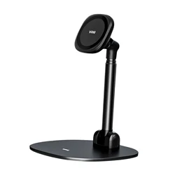 Foldable Desktop Phone Stand with 360° Rotatable Magnetic Mount and Adjustable Height (Black)