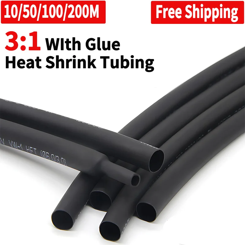 10/50/100M 3:1 Heat Shrink Tube With Glue Inside Diameter 2.4/3.2/4.8/6.4/7.9/9.5/12.7mm Adhesive Lined Sleeve Wrap Wire Cable