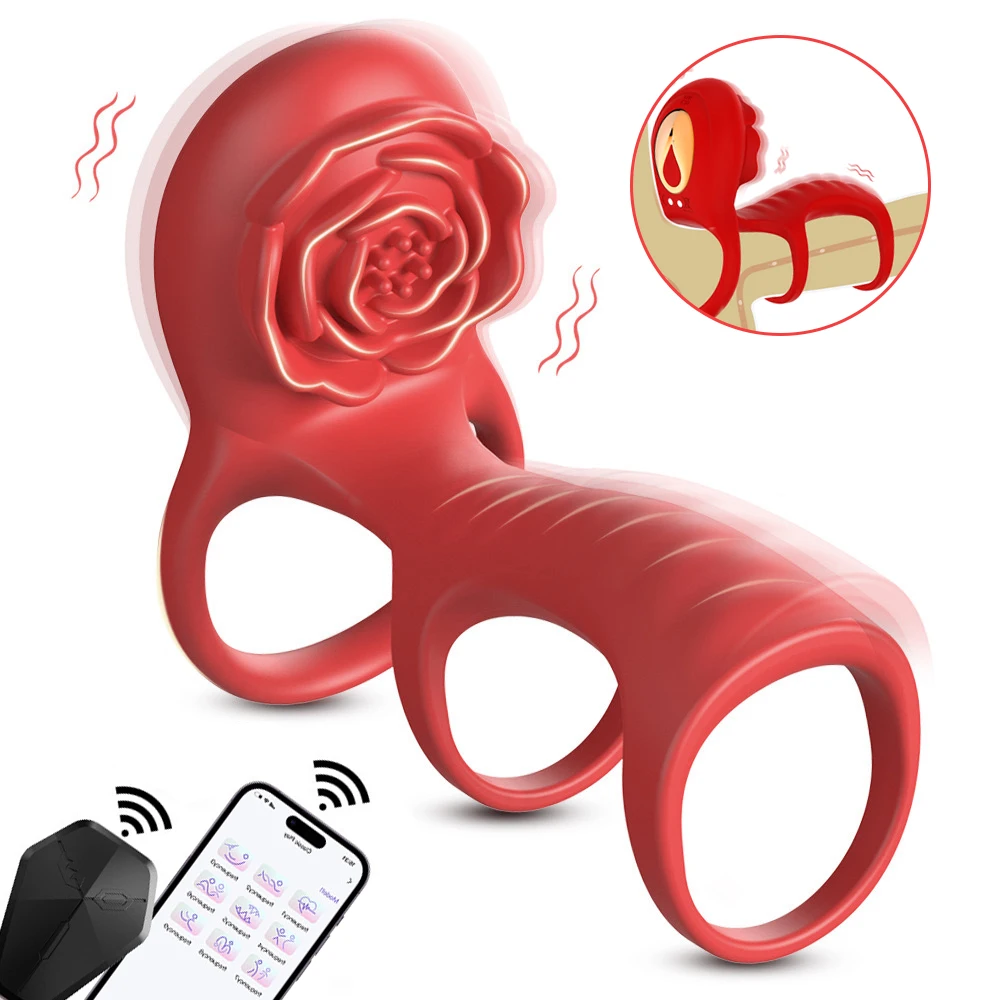 App Fernbedienung vibrierende Penis Ring Penis Ärmel Rose Klitoris Stimulator Verzögerung Penis Ringe Vibrator Sexspielzeug für Männer Paare 1