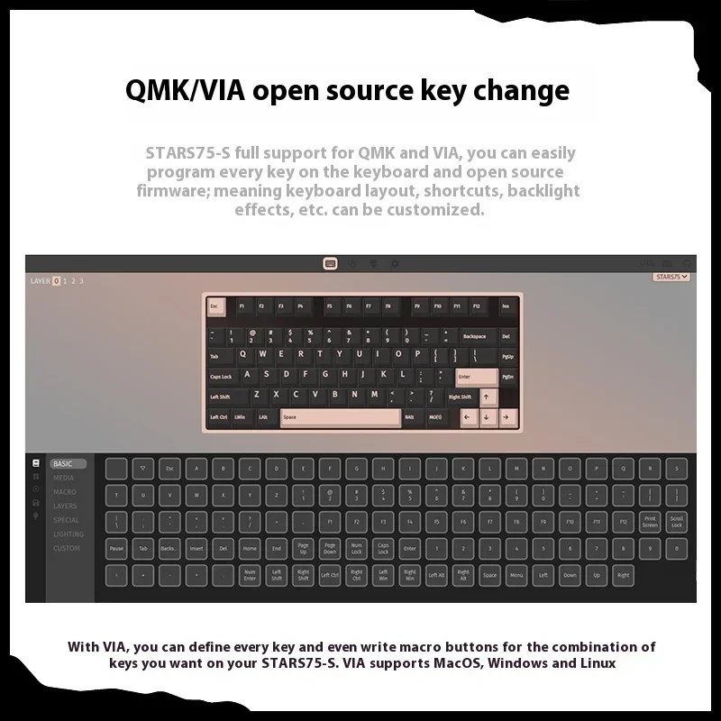 WEIKAV Stars75S Mechanical Keyboard Wireless Buletooth PC