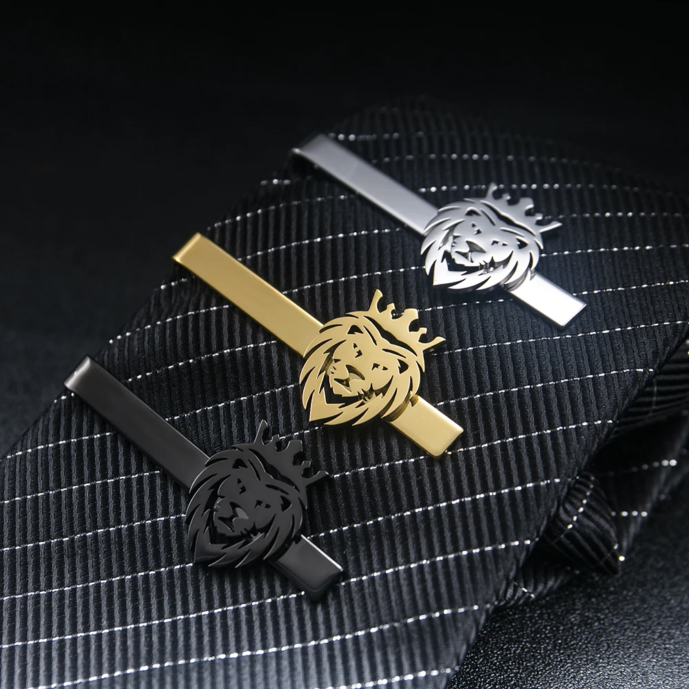 Stainless Steel Crown Lion Tie Clips For Men