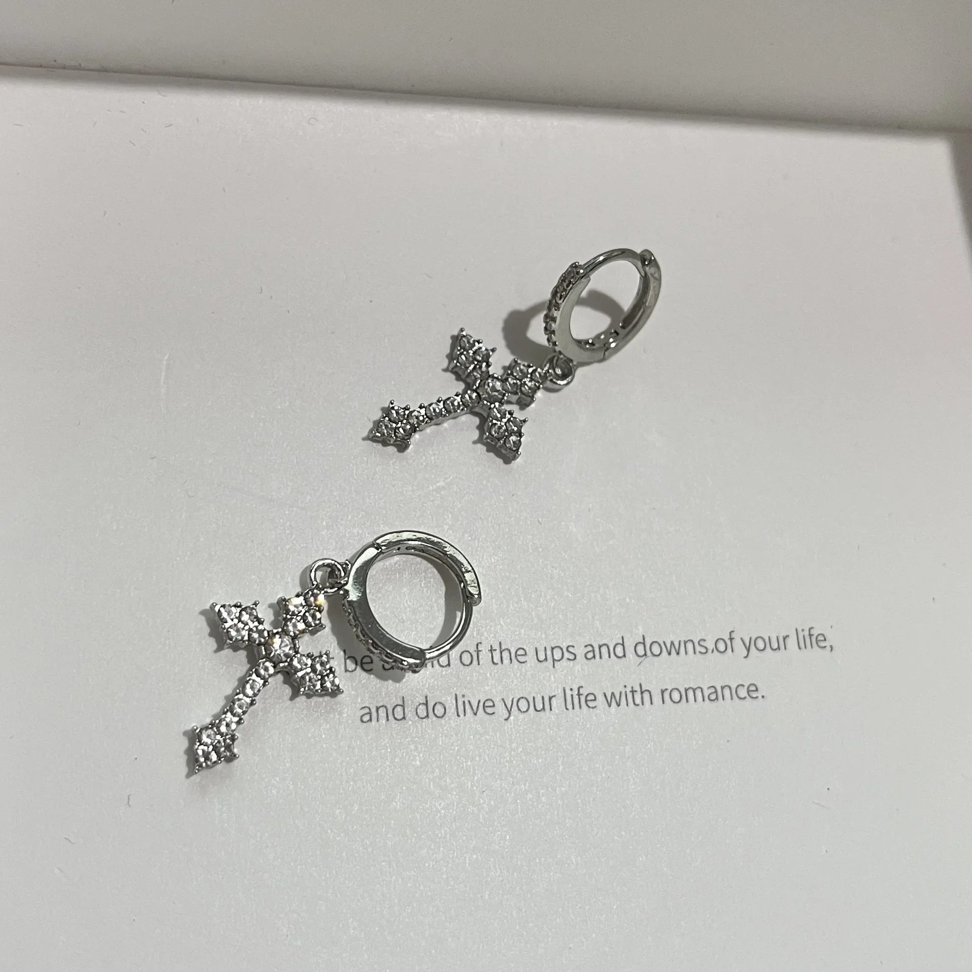 Korean Zircon Crystal Cross Women Drop Earrings for Gothic Punk Hip Hop Party