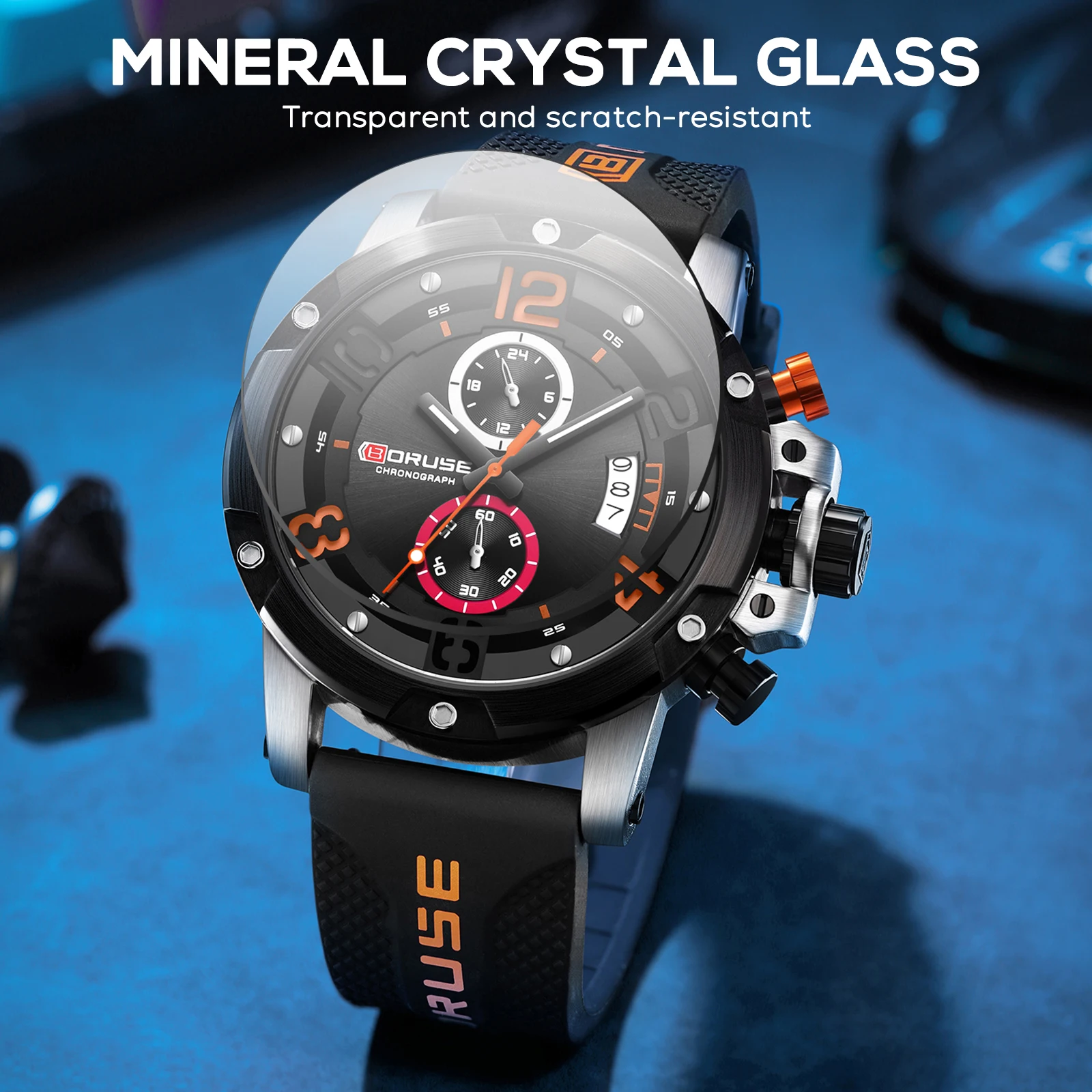 c167【ブライトリング】22mm ダイバープロ ロゴラバー 鏡面Dバッグル 黒 BORUSE Design Watches for Men Business Chronograph Silicone