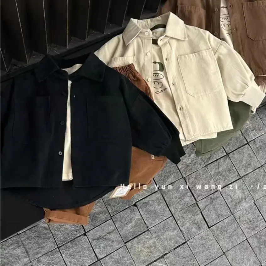 Korean Style Boys Long Sleeve Shirt Breathable Soft Cotton Twill Fabric Shirt Stylish Baby Clothing from Mainland China