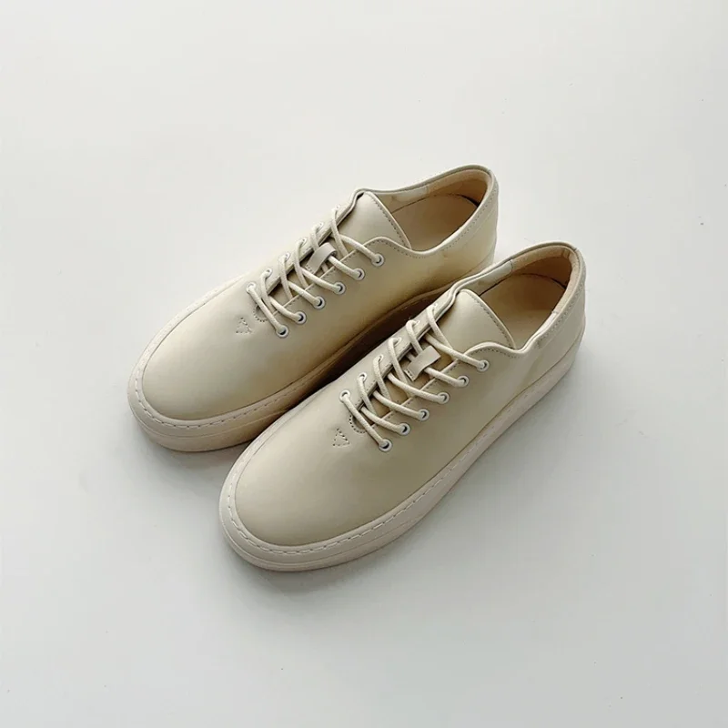 

Full leather small white shoes on the inside and outside, women's thick soled shoes, elevated flat soled leather board shoes