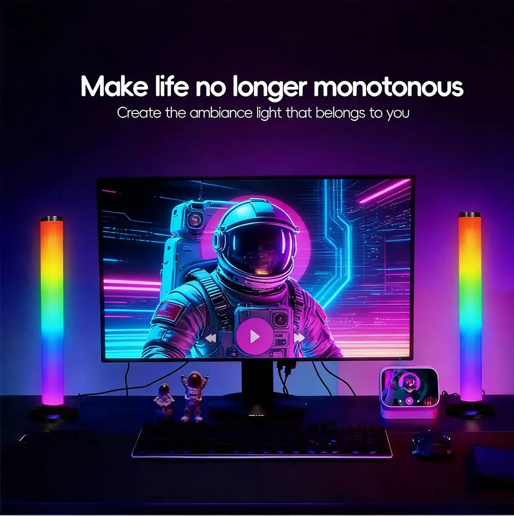 25CM Smart RGB LED Ambient Light Bar USB Powered – Bluetooth App Control, Sound Activated Music Sync Lighting for Gaming PC, Desktop & Party