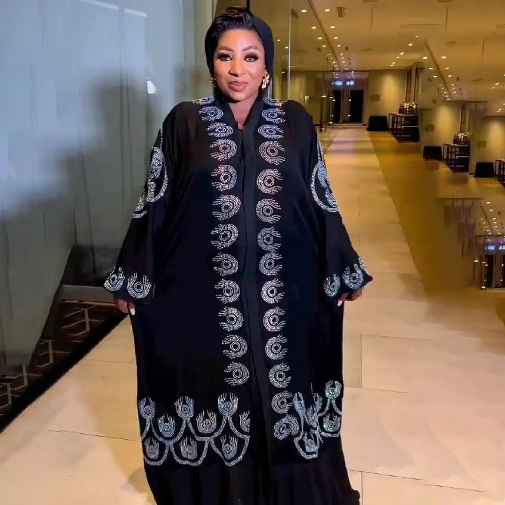 

African Robe Femme Muslim Fashion Abaya Luxury Hot Drill Abayas Boubou Party Gowns African Clothes African Dresses for Women