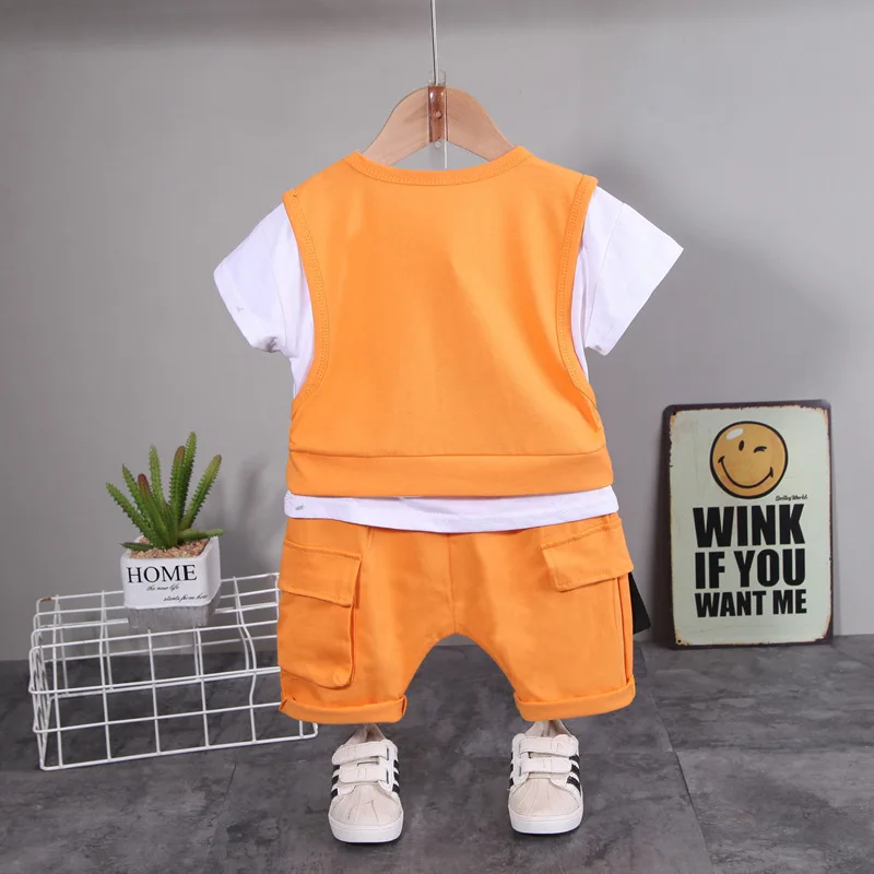 Fashion Summer Children Patchwork Clothes Baby Boy Girl Pocket T Shirt Shorts 2Pc/Set Toddler Casual Sportswear Kids Tracksuits back