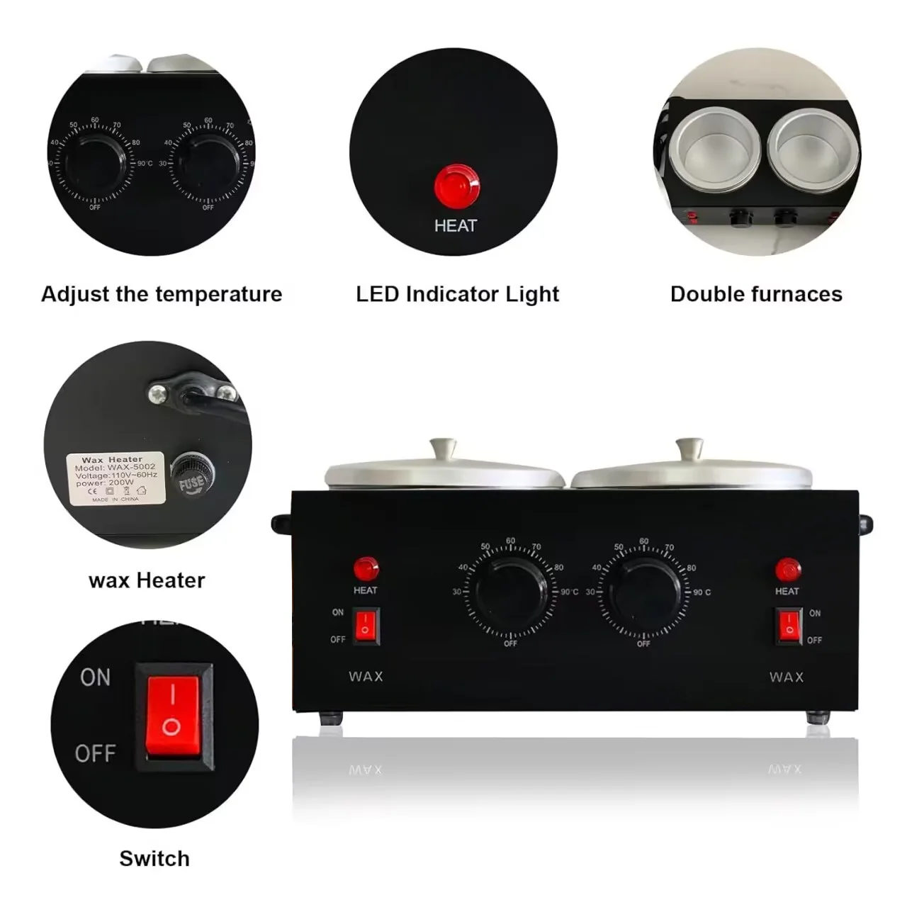 Dual Wax Pots Professional Electric Wax Heater Machine Parrafin Waxing Machine for Hair Removal Facial Skin Body SPA Salon wax heater,hair removal wax,hard wax beans,hair removal tool,beauty wax