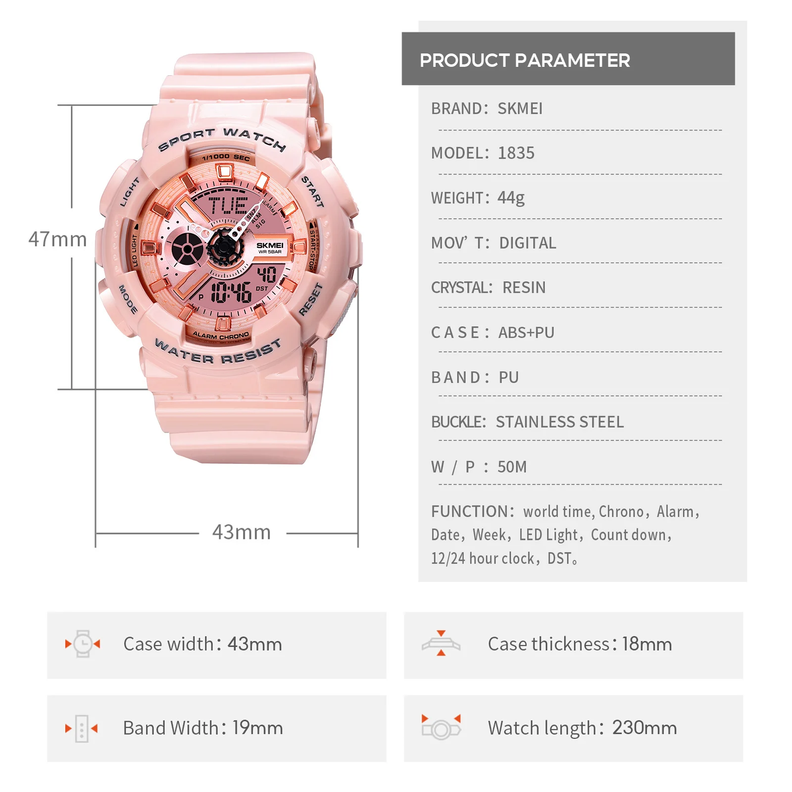 Unisex Waterproof LED Sports Quartz Watch - SKMEI World Time Digital Display