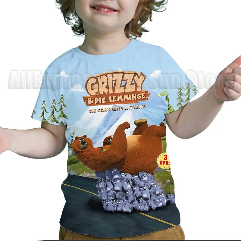 Kids Grizzy and the Lemmings 3D Print T Shirts Children Cartoon T-shirts Toddler Boys Girls Anime T-shirts Streetwear Tee Tops 5