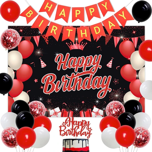 Pancarta de feliz 18 cumpleaños, decoración de 18 cumpleaños en rojo y  negro, fotografía de niña y niño, suministros para fiestas, Flash -  AliExpress