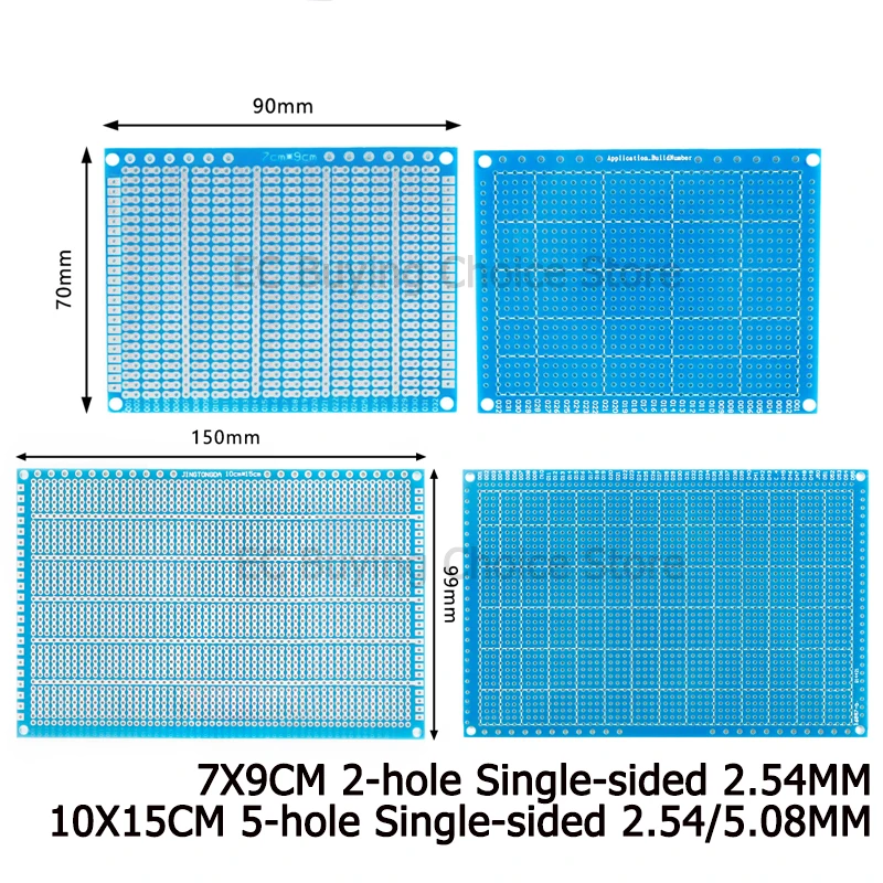 범용 실험 보드 단면 PCB 10*15CM 2.54MM 5.08mm 간격 7*9CM 유리 섬유 블루 오일 범용 PCB 10x15CM
