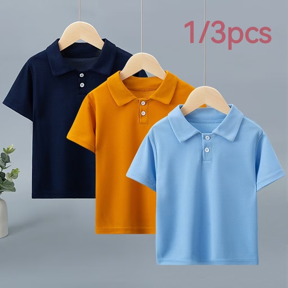 1/3 Pack Children's Solid color POLO Shirt Boy Handsome Fashion T-shirt Lapel Comfortable Half Sleeve Girl Joker Short Sleeve