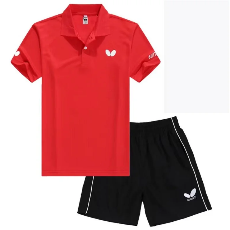 A set of men's and women's table tennis T-shirt shorts quick drying breathable light lapel badminton clothing team custom sport t shirt,badminton table tennis clothes set