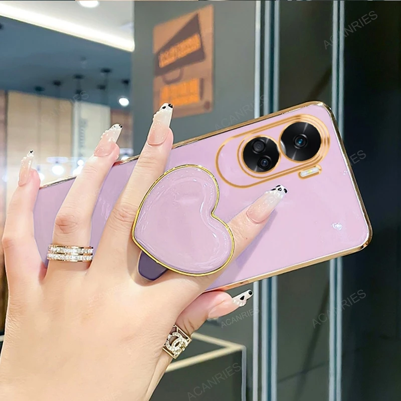 Luxury Plating Love Heart Stand Silicone Phone Case with Holder